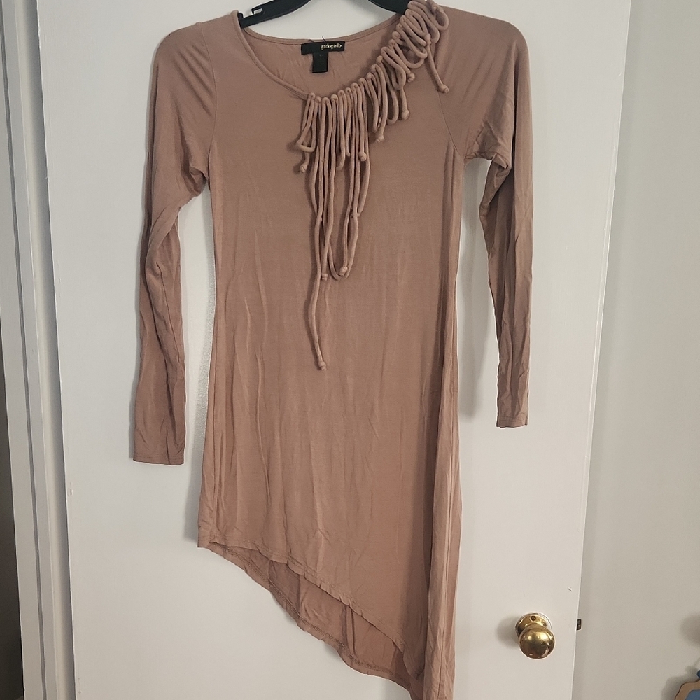 Chic Long Sleeve Asymmetrical Dress - Tan